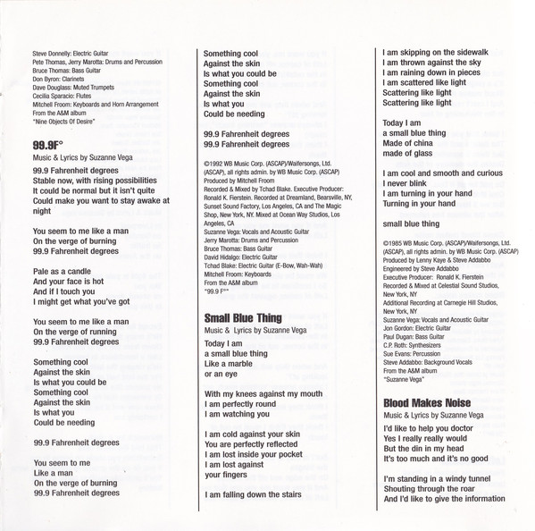 Suzanne Vega  The Best Of; Tried And True : Inlay 1